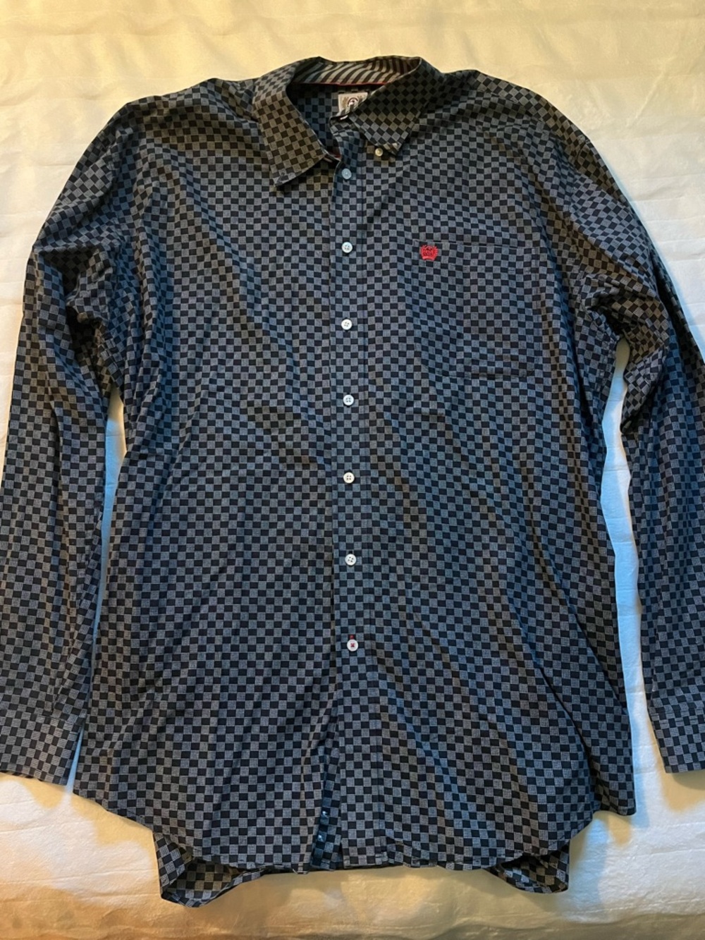 Cinch Men's Black & Gray Check Button-Down Shirt with Red Logo